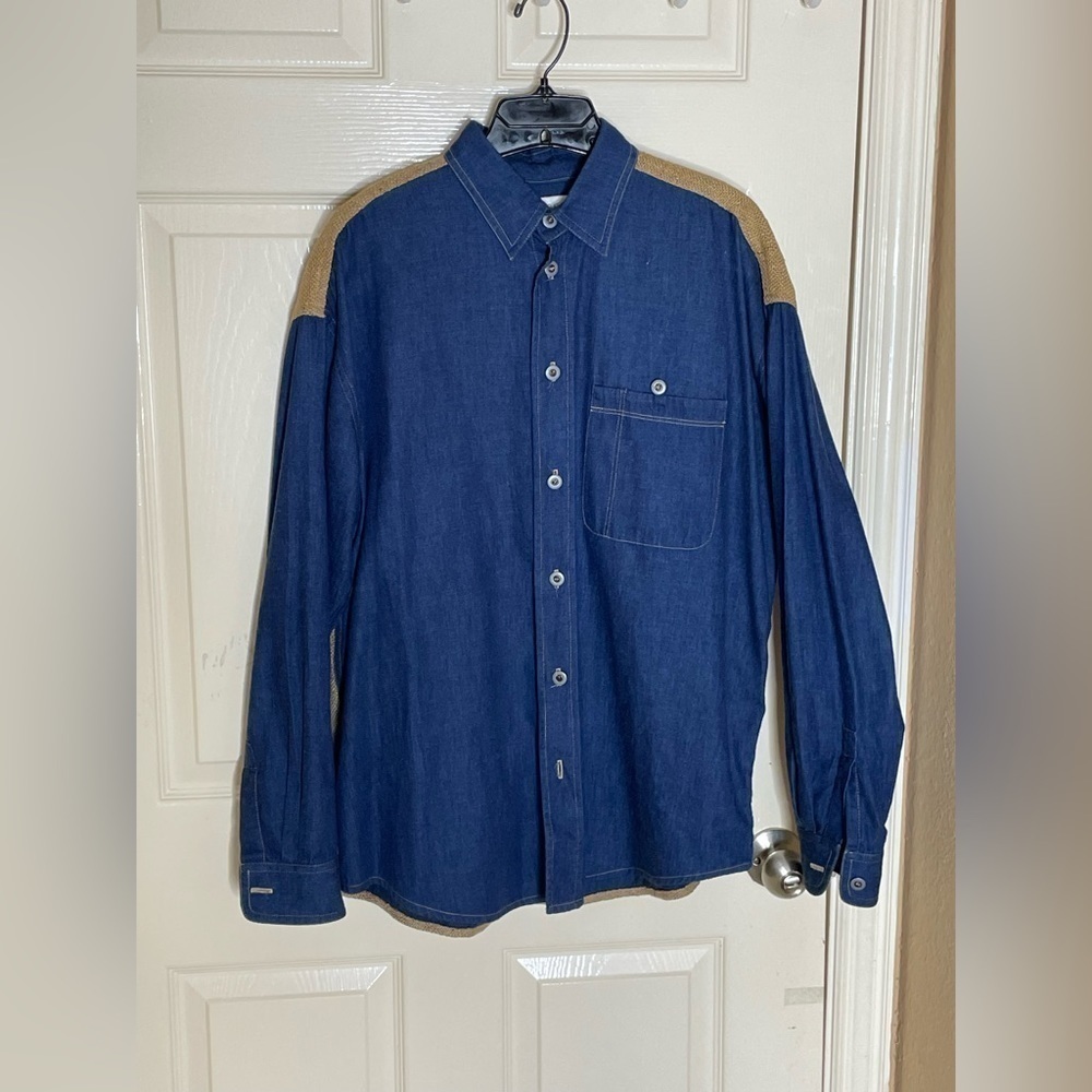 Marcos Ergas Denim/ Burlap Button Down Shirt  Medium​​​​​​​​​​​​​ - Picture 9 of 14